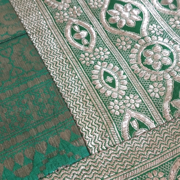 Gorgeous Silk Green Iridescent Patchwork Pillow Sham from India - Picture 4 of 15